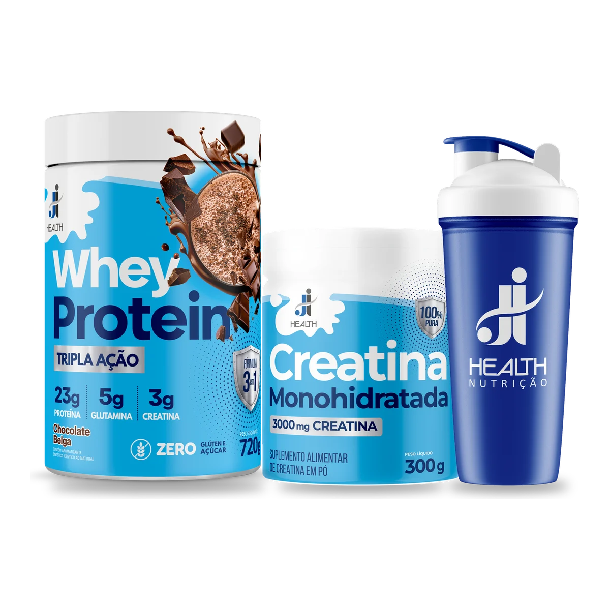 Combo Whey Protein Tripla Ação + Creatina Monohidratada 300g + Coqueteleira 700ml