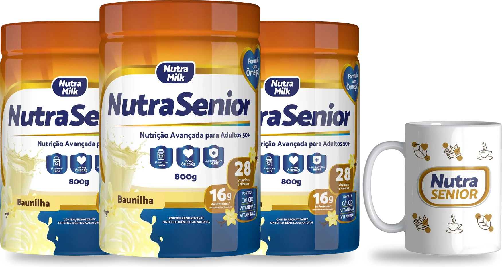 Kit 3 NutraSenior Tradicional 800g + Caneca