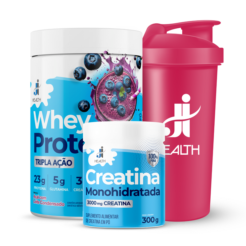 Combo Whey Protein Tripla Ação + Creatina Monohidratada 300g + Coqueteleira 700ml