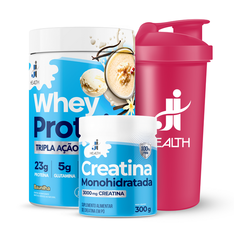 Combo Whey Protein Tripla Ação + Creatina Monohidratada 300g + Coqueteleira 700ml