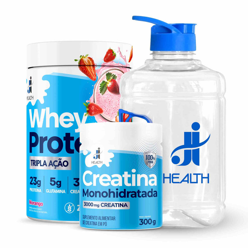 Combo Whey Protein Tripla Ação + Creatina Monohidratada 300g + Garrafa 2L