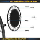 Vantagens da Cama Elástica Jump J&I Health: molas de alta resistência, 6 pés antiderrapantes, estrutura robusta e design moderno. Compacta, fácil de usar em casa ou academias, e ideal para quem busca um treino completo e seguro.