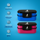 Benefícios da Marmita Box Fitness J&I Health: capacidade de 1,93 litros, três divisórias removíveis, tampa com travas laterais e material livre de BPA. Ideal para quem busca praticidade e saúde no dia a dia. Disponível nas cores rosa e azul.