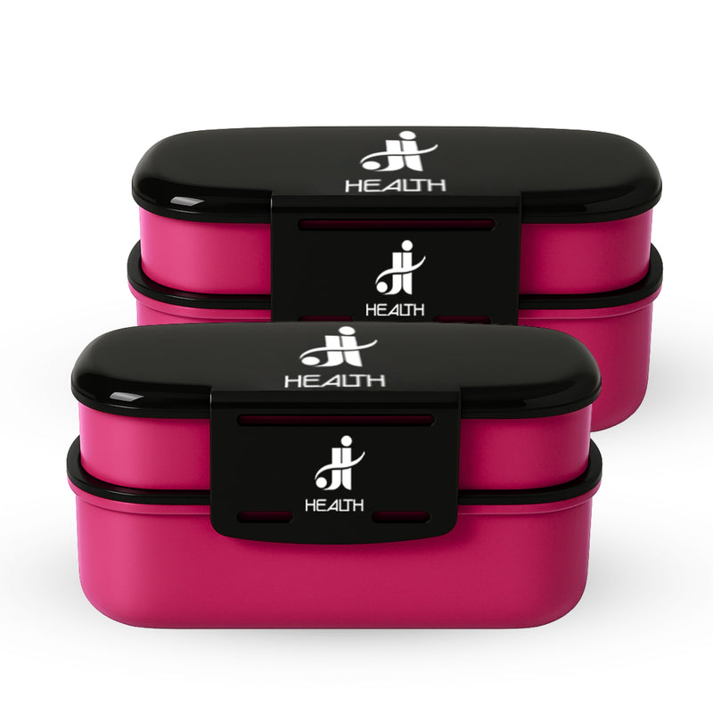 Marmita Box Fitness J&I Health de 1,93 litros, disponível nas cores rosa e azul. Ideal para transportar refeições equilibradas, com três divisórias removíveis e material resistente livre de BPA. Pode ser utilizada no micro-ondas e congelador, acompanha talheres.
