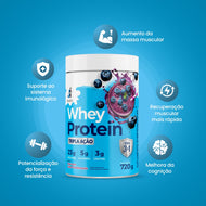 Benefícios do Whey Protein de Açaí com Leite Condensado J&I Health: aumento de força, recuperação muscular e suporte ao sistema imunológico. Whey zero, zero açúcar, zero glúten e tripla ação.